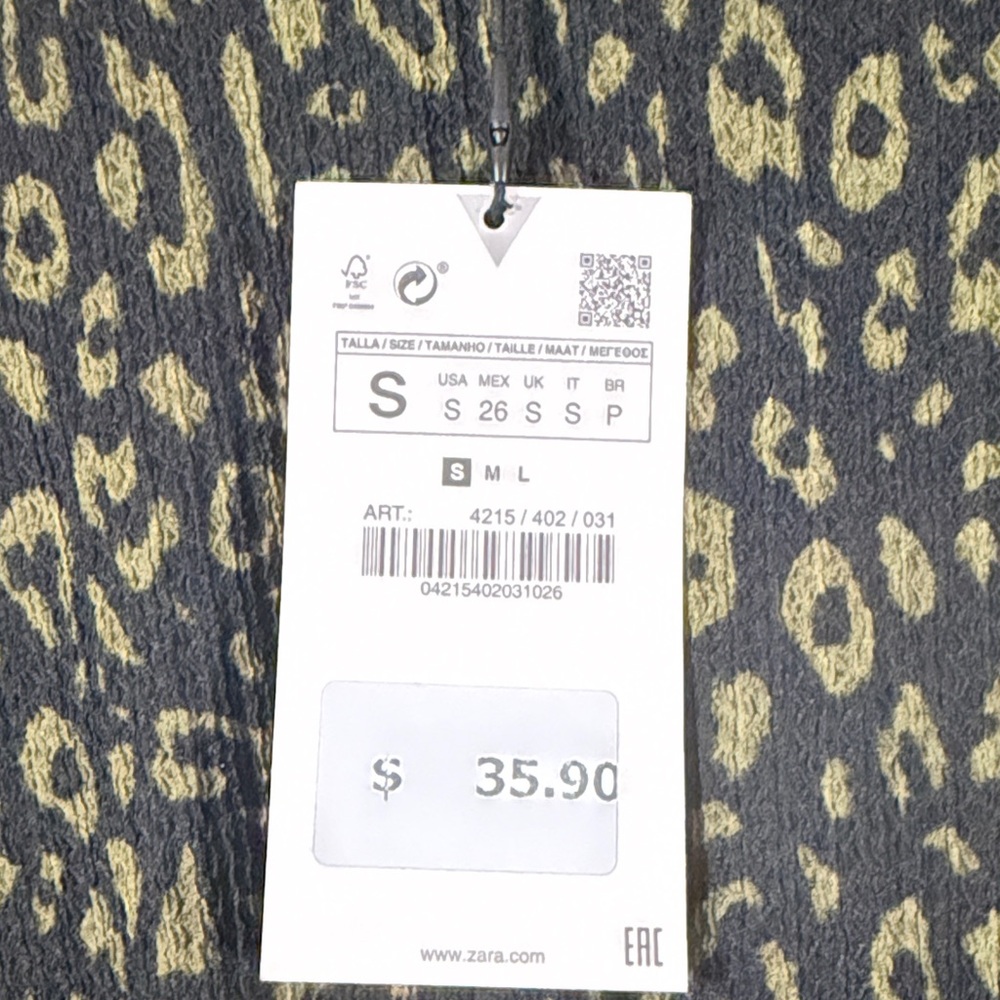 Zara Black and Green Patterned Long Sleeve Dress - Picture 3 of 3